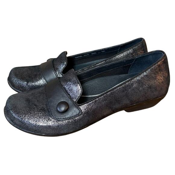Dansko Olena Leather Pewter Metallic Suede Professional Clog Shoe Women's Sz 38 - Picture 2 of 9